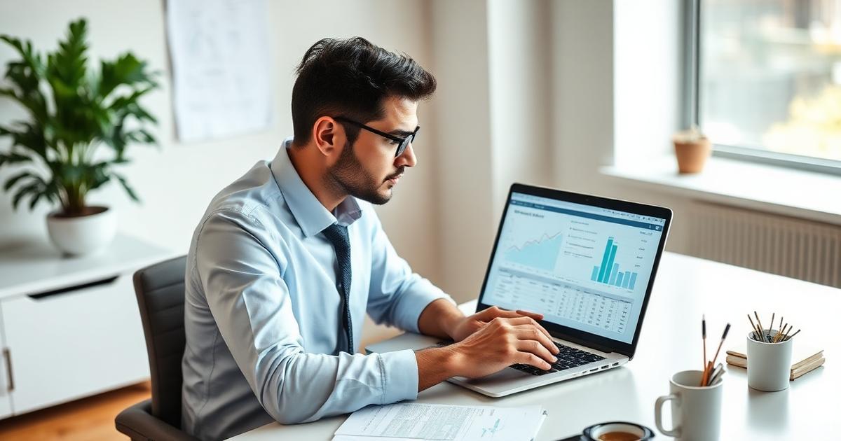 A loan officer reviewing real estate agent production data on a laptop